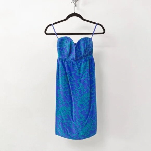 Anthro Maple 100% Silk Summer Fall Chic Floral Strapless Mini Cocktail Dress - Picture 1 of 6